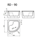 Akmens masas paliktnis RD-90*90x51cm pusap.balts ar paneli BEZ sifona
