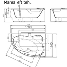 VISPOOL stūra vannas MAREA 1736*1180 (balta) ar sifonu