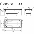 Vanna CLASSICA 170x75cm ar U/L veida paneliun sifonu