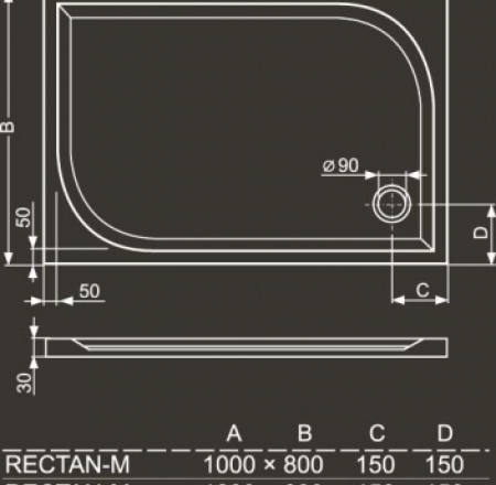 Dušas paliktnis RECTAN-M 1200*900