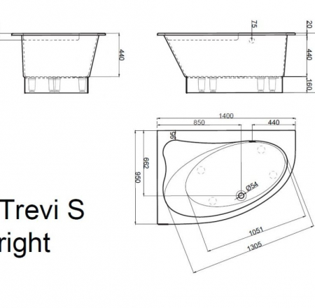 Vanna TREVI 1400x950mm, labā, balta ar sifonu