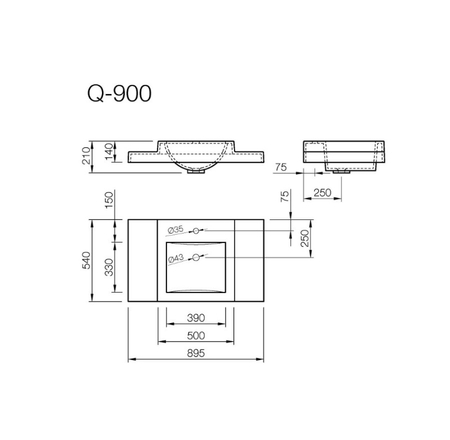 Izlietne Q-900 895x530 balta