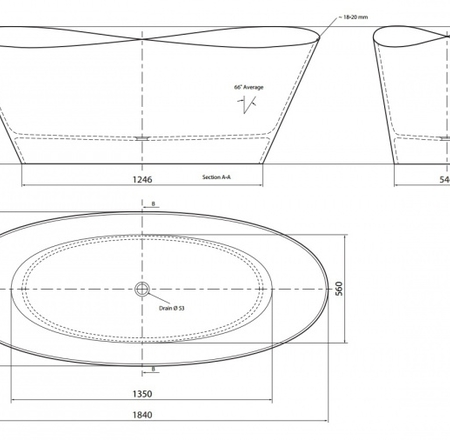VISPOOL brīvstāvošās vannas ISIDE 1860x780x710mm balta ar pārplūdi un sifonu