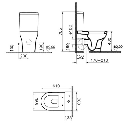 WC Pods VITRA Zentrum poda apakša ar skalojamo kasti un SOFT CLOSE vāku