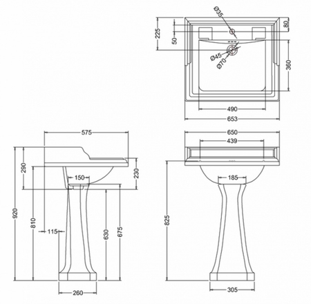 Izlietne Burlington CLASSIC 65cm, balta BEZ kājas