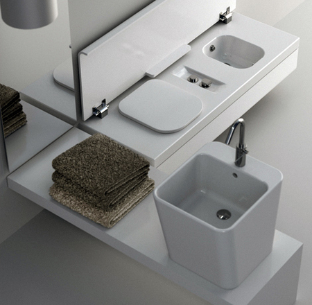 HATRIA G-FULL Pods labās puses WC+bidē komplekts ar baltu SC vāku 120x50cm, piekarināms pie sienas, balts