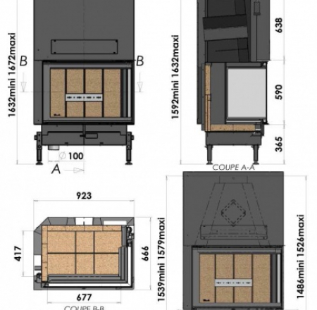 Chazelles Design 1000 VAD kurtuve ar stūra stiklu 13.5kW