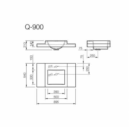 Izlietne Q-900 895x530 balta