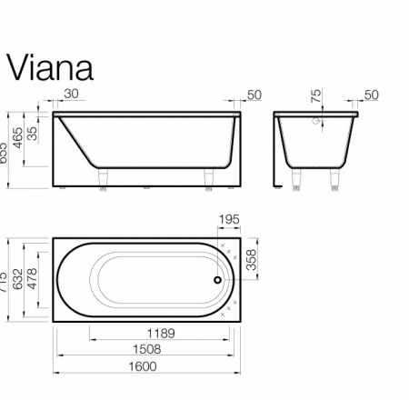 Vanna VIANA 1600*710 krāsaina ar paneli+sifons AKCIJA!!