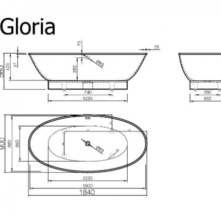 VISPOOL brīvstāvošās vannas GLORIA 1840*900 (balta)