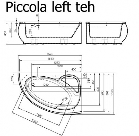 VISPOOL stūra vannas PICCOLA 1575*1030 (labā balta)