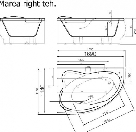 VISPOOL stūra vannas MAREA 1736*1180 (balta)