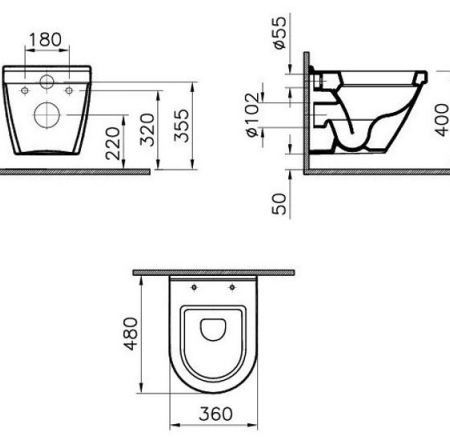 WC pods VITRA S50 Compact 48cm, piekarams bez vāka