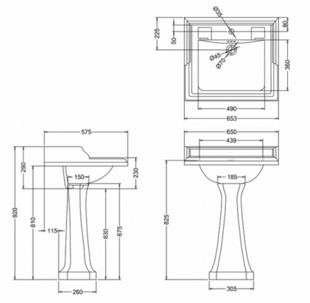 Izlietne Burlington CLASSIC 65cm, balta BEZ kājas